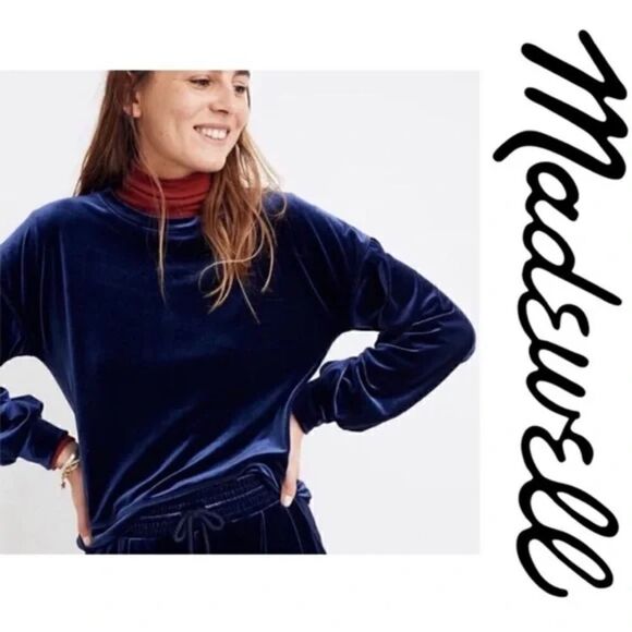 Madewell Navy Blue Velvet Top with Balloon Sleeves. Size S. - Picture 1 of 11